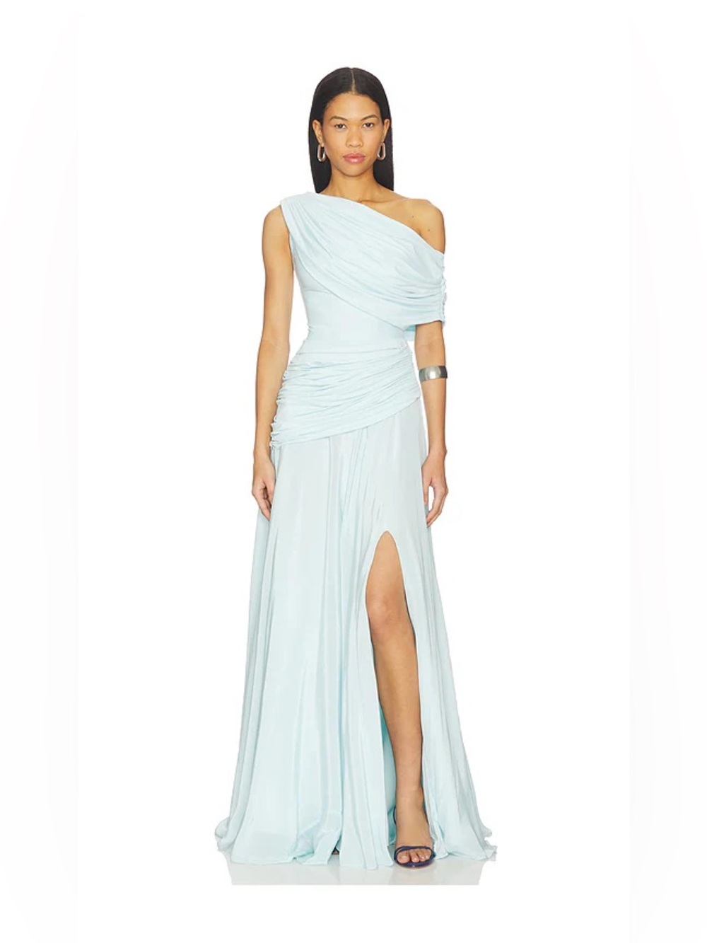 Deme By Gabriella Gemma One Shoulder Dress Draped Blue Large